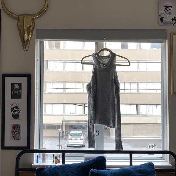 Grey Turtleneck Sweater with Cut Out Shoulders - Picture 3 of 6